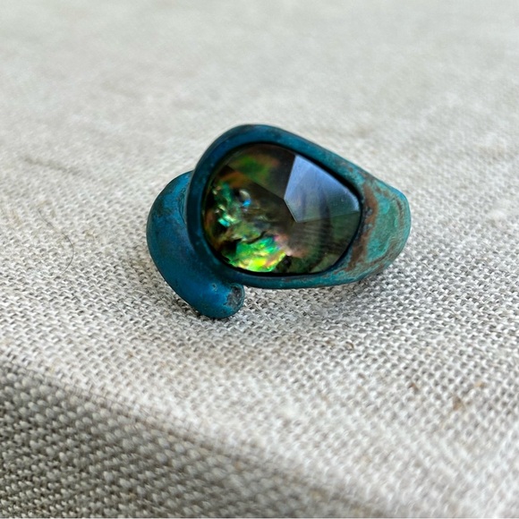 Robert Lee Morris Ring Faceted Iridescent Stone Patina Band NEW Sz 7.5 - Picture 3 of 9